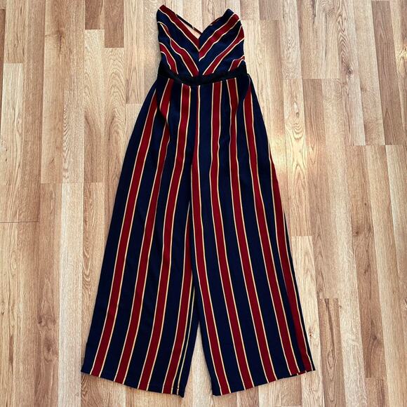 Navy and Red Striped Jumpsuit - Picture 1 of 4